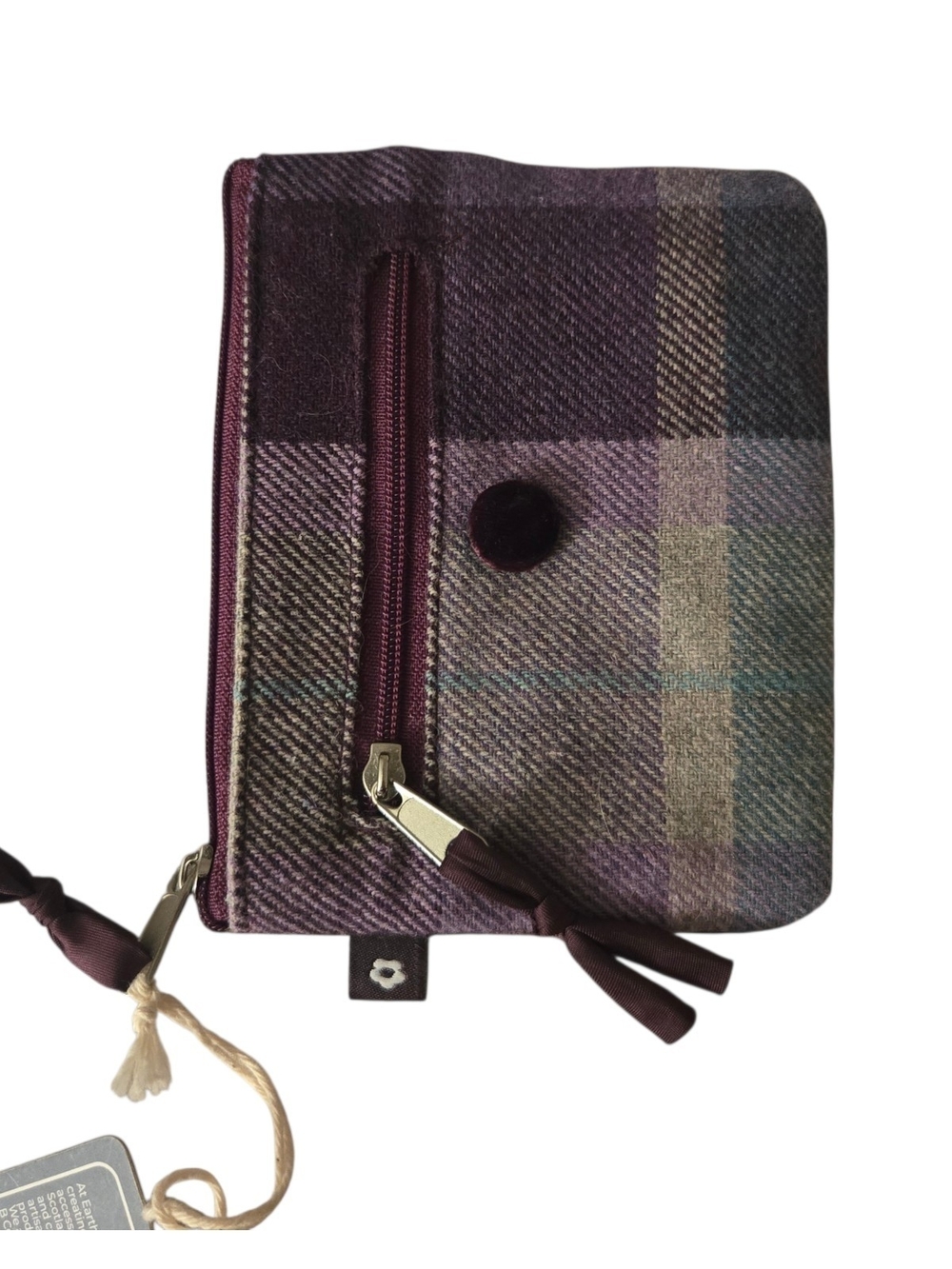 Earth Squared Purple Tartan Tweed Coin Purse Wool Blend NWT Fair Trade